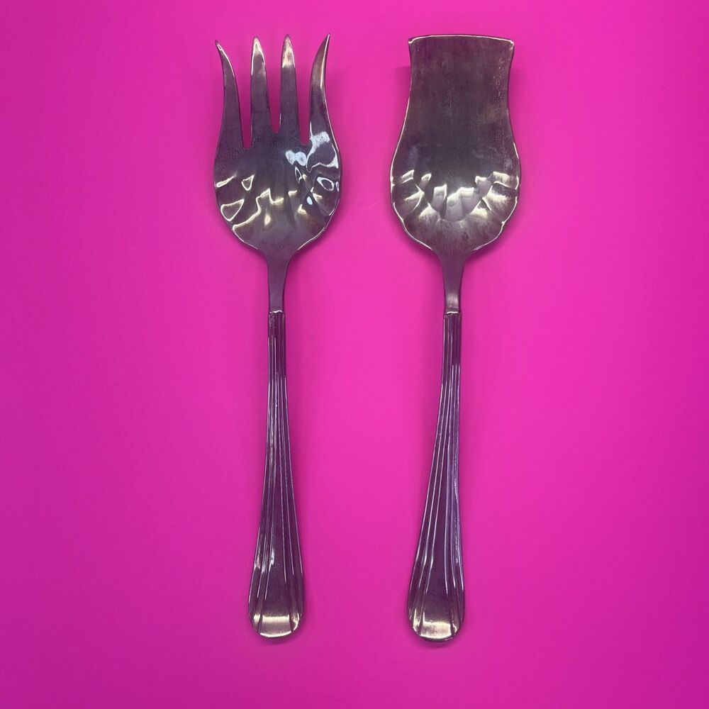 Vintage Silverplate Salad Serving Set Fork & Spoon No Brand Mark Vtg - Picture 8 of 11